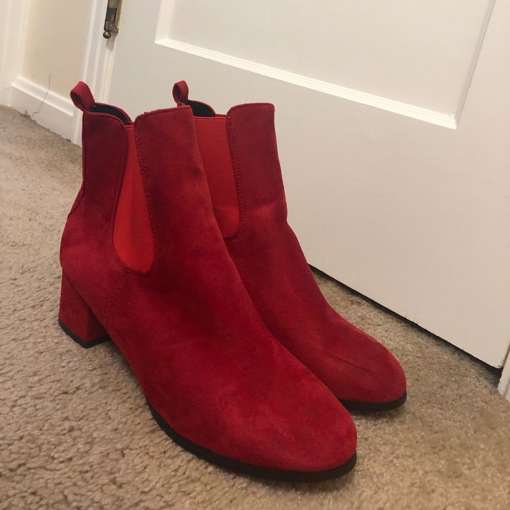 Red Suede Ankle Boots - Picture 2 of 9